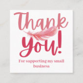 ミニマリストピンクフェザーありがとうブランディング スクエア名刺 (正面)