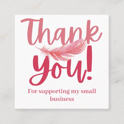 ミニマリストピンクフェザーありがとうブランディング スクエア名刺 (正面)