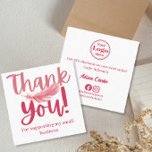 ミニマリストピンクフェザーありがとうブランディング スクエア名刺