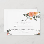 ミニマリストピンクフローラ子供の誕生日パーティーRSVP 出欠カード (正面/裏面)