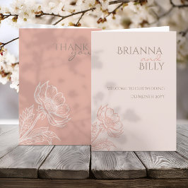 ミニマリストピンクフローラ折り畳み結婚式 プログラム