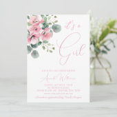 ミニマリストピンクフローラ水彩少女ベビーシャワー 招待状 (スタンド正面)