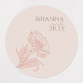 ミニマリストピンクフローラ結婚式招待状 ラベル (デザイン2)