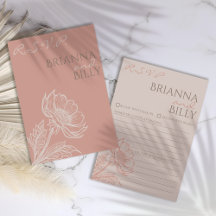 ミニマリストピンクフローラ結婚式RSVPカード