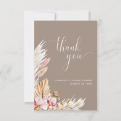 ミニマリストピンクブラウンボホフローラ |ブライダルシャワー サンキューカード (正面)