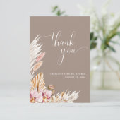 ミニマリストピンクブラウンボホフローラ |ブライダルシャワー サンキューカード (スタンド正面)