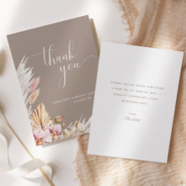 ミニマリストピンクブラウンボホフローラ |ブライダルシャワー サンキューカード