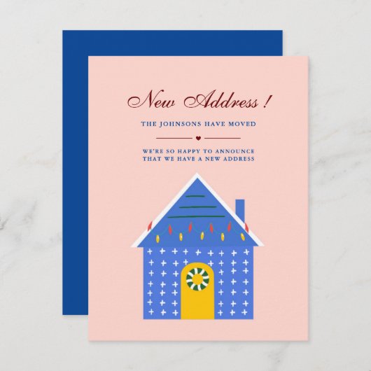 ミニマリストピンクブルーハウスニューホーム移動 案内状 (正面/裏面)