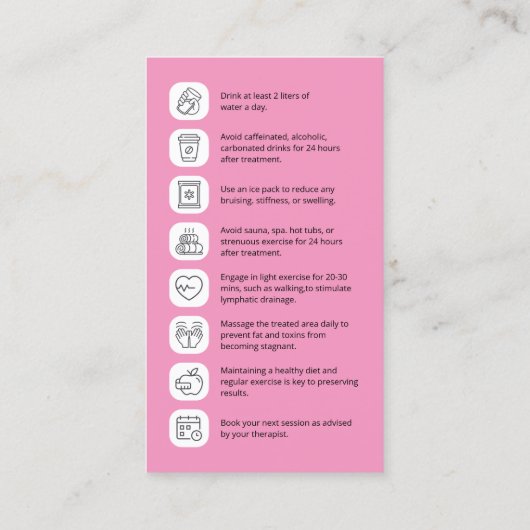 ミニマリストピンクプレ/ポストトリートメント体スカルプト 名刺 (裏面)