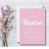 ミニマリストピンクベビーガールバプテスマの招待 招待状