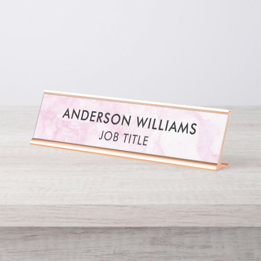 ミニマリストピンクホワイトマーブルカスタム デスクネームプレート (正面)