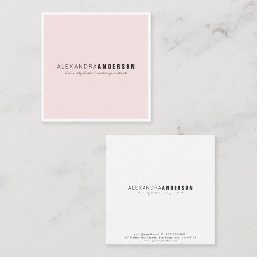 ミニマリストピンクホワ縁どイスクエア名刺 スクエア名刺 (正面/裏面)