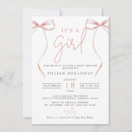ミニマリストピンクボウその女の子の赤ちゃんシャワー 招待状
