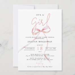 ミニマリストピンクボウその女の子の赤ちゃんシャワー 招待状