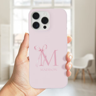 ミニマリストピンクボウイニシャルモノグラム iPhone 16 PRO MAXケース