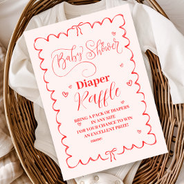 ミニマリストピンクボウドードルベビーおむつラッフル エンクロージャーカード