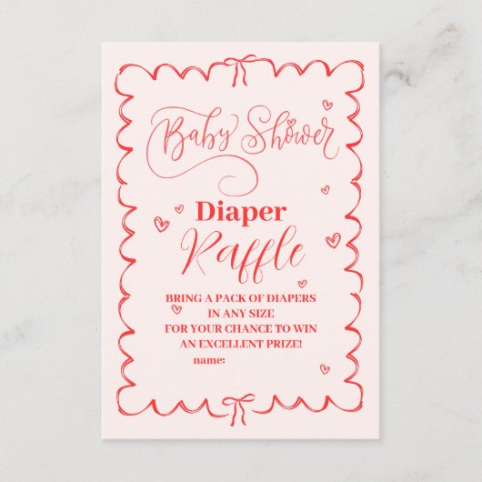 ミニマリストピンクボウドードルベビーおむつラッフル エンクロージャーカード (正面)