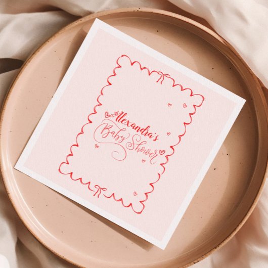 ミニマリストピンクボウドードルベビーシャワー スタンダードカクテルナプキン