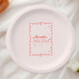 ミニマリストピンクボウドードルベビーシャワー ペーパープレート