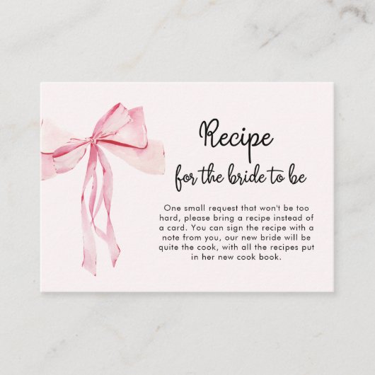 ミニマリストピンクボウレシピブライダルシャワー エンクロージャーカード (正面)