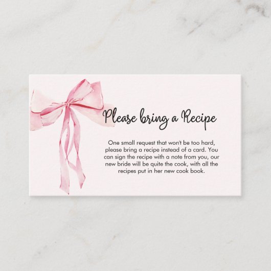 ミニマリストピンクボウレシピブライダルシャワー エンクロージャーカード (正面)
