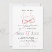 ミニマリストピンクボウ小さな人間Shindig赤ちゃんシャワー 招待状 (正面)