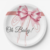 ミニマリストピンクボウ赤ちゃんシャワー ペーパープレート (正面)