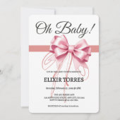 ミニマリストピンクボウ赤ちゃんシャワー 招待状 (正面)