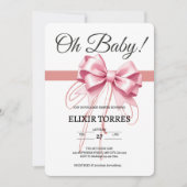 ミニマリストピンクボウ赤ちゃんシャワー 招待状 (正面)
