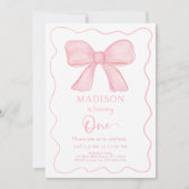 ミニマリストピンクボーガールファースト誕生日 招待状 (正面)