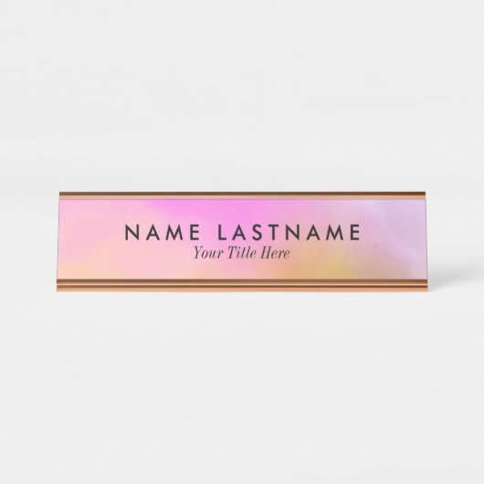 ミニマリストピンクマスタードイエローカスタム デスクネームプレート (正面)