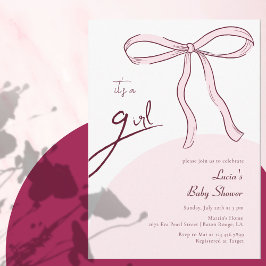 ミニマリストピンクリボン女の子ベビーシャワー 招待状