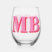 ミニマリストピンクレッドモダンイニシャルモノグラム ステムなしワイングラス (正面)