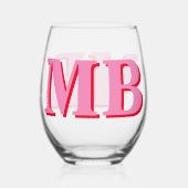 ミニマリストピンクレッドモダンイニシャルモノグラム ステムなしワイングラス (裏面)