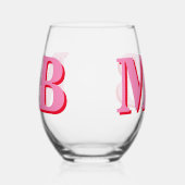 ミニマリストピンクレッドモダンイニシャルモノグラム ステムなしワイングラス (左)