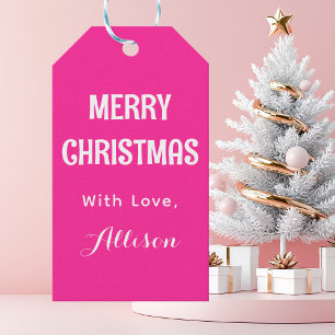 ミニマリストピンクレトロメリークリスマス ギフトタグ