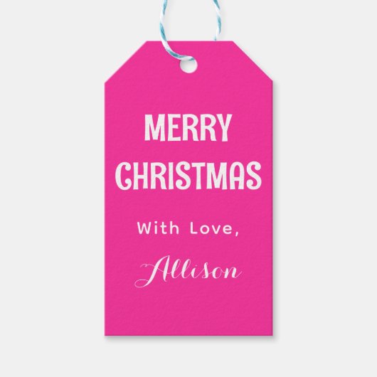 ミニマリストピンクレトロメリークリスマス ギフトタグ (正面)