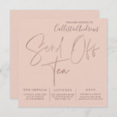 ミニマリストピンクローズ金ゴールドタイポグラフィお茶の送信 招待状 (正面/裏面)