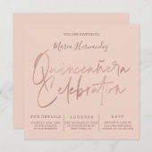 ミニマリストピンクローズ金ゴールドタイポグラフィキンセアニラ 招待状 (正面/裏面)