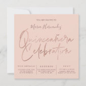 ミニマリストピンクローズ金ゴールドタイポグラフィキンセアニラ 招待状 (正面)