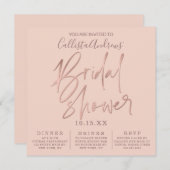ミニマリストピンクローズ金ゴールドタイポグラフィブライダルシャワー 招待状 (正面/裏面)