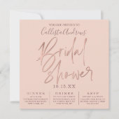 ミニマリストピンクローズ金ゴールドタイポグラフィブライダルシャワー 招待状 (正面)