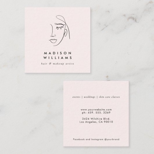 ミニマリストピンク化粧アーティストス気にキン スクエア名刺 (正面/裏面)