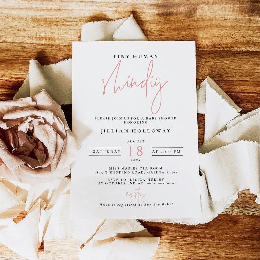 ミニマリストピンク小さな人間のShindig赤ちゃんシャワー 招待状