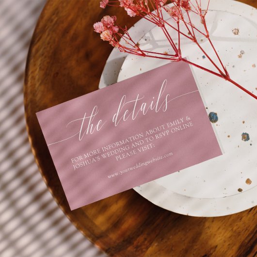 ミニマリストピンク白結婚書道の詳細 エンクロージャーカード