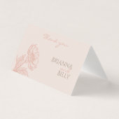 ミニマリストピンク結婚フローラサンキューカード (正面)