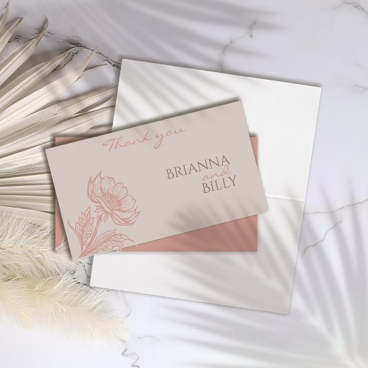 ミニマリストピンク結婚フローラサンキューカード