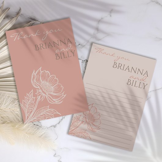 ミニマリストピンク結婚フローラサンキューカード サンキューカード