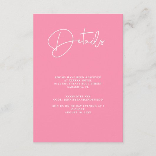 ミニマリストピンク詳細結婚ズ詳細 エンクロージャーカード (正面)