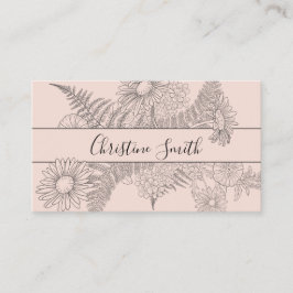 ミニマリストピンク赤面ライン描フローラ美しい 名刺